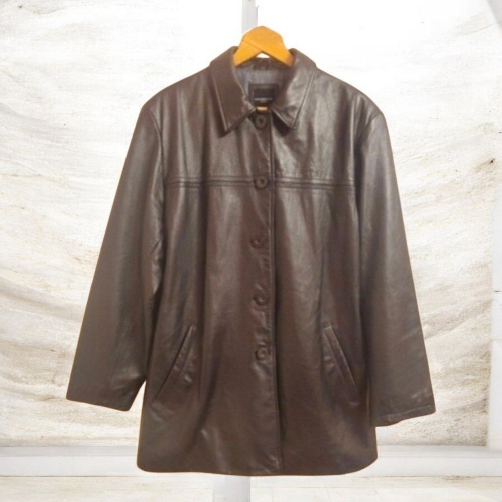 Vintage Leather Trench Button Down Outerwear Jacket Women’s Size 1X Black